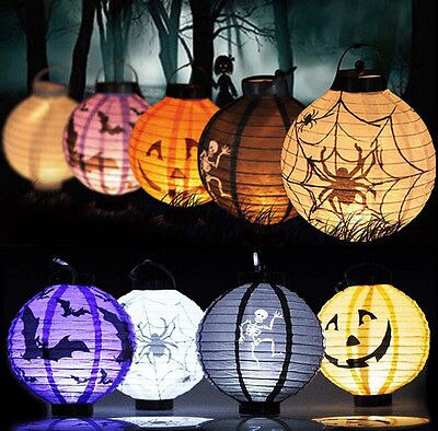 Halloween led papir græskar hængende lanterne diy fest dekoration skræmmende lanterne orange hvid lilla sort