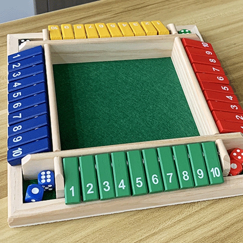 Classic Game Shut the Box Bar Toy w/ 8 Dice 10 Digital Tile for Party Desktop Men Women Interaction Family Gathering Toy