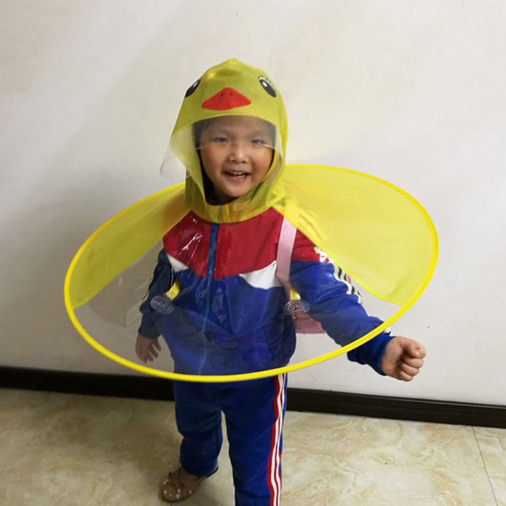Cartoon Duck Rain Hat Foldable Children Raincoat Umbrella Cape Cute Rain Coat Cloak Universal for Boys Girls