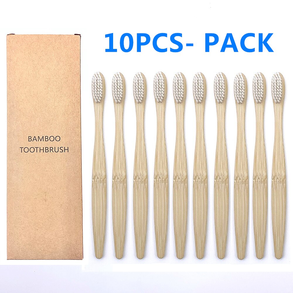 10-Pack Bunte Natürliche Bambus Zahnbürste Umwelt Holz Regenbogen Bambus Zahnbürste Mundpflege Weichen Borsten: 10PCS White Color