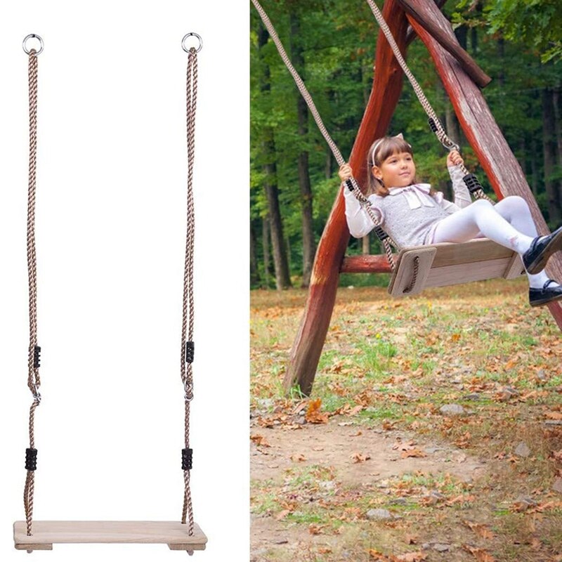Wooden Swing Hanging Tree Swing, Wooden Swing Seat, Adjustable Swing Set for Indoor and Outdoor Playground Backyard