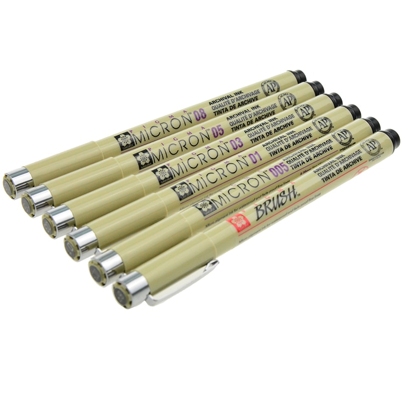 SAKURA PIGMA MICRON Pen Set 6 pcs Drawing Marker Pens with Brush Manga XSDK-6P Japan