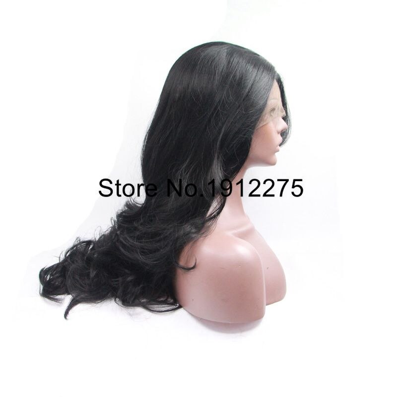 Emily-Peluca de cabello sintético para mujeres negras, pelo largo negro con flequillo lateral, malla frontal, resistente al calor, atado a media mano, 1B