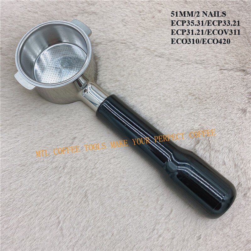 Portafilter sans fond d'expresso de café de 51mm pour Delonghi dédicace EC680 EC685 eco310 ecp35.31ecp33.21 bco420: 2 nails ABS