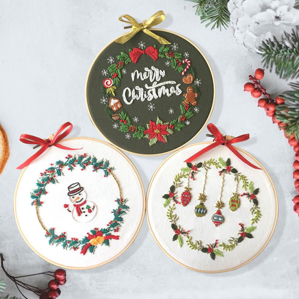 DIY Christmas Embroidery for Beginners Adults Cross Stitch Patterns Starter Kits with Embroidery Hoop