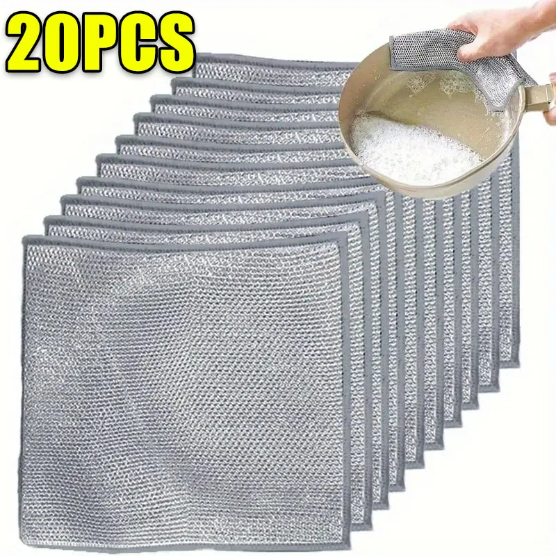 Paño de limpieza de alambre de 5/20 piezas, trapos de alambre de Metal plateado grueso de doble cara, paños de lavado para platos de cocina, herramientas de limpieza de toallas: orange / 8 ud