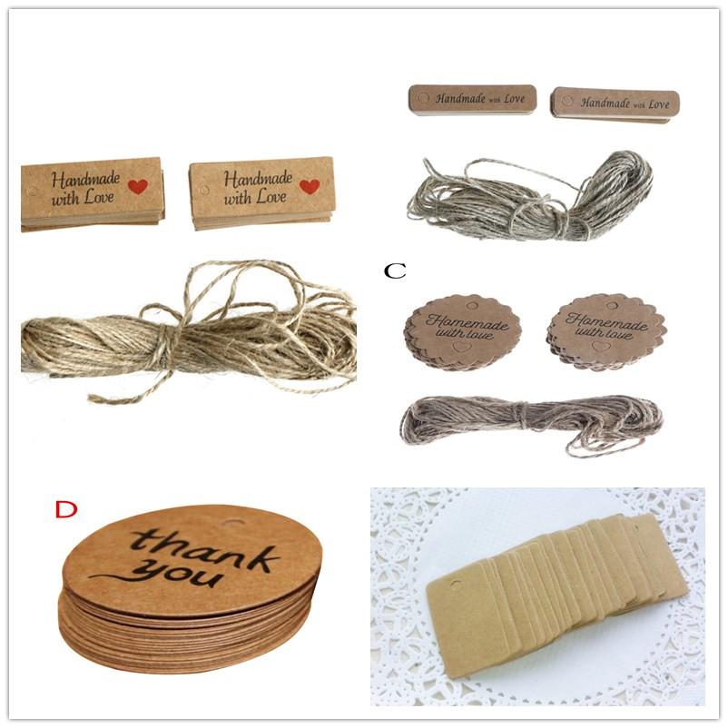 100PCS Handmade with Love Garment Tags Lovely Paper Tags Rope Paper Card Tag Labels Party Favors