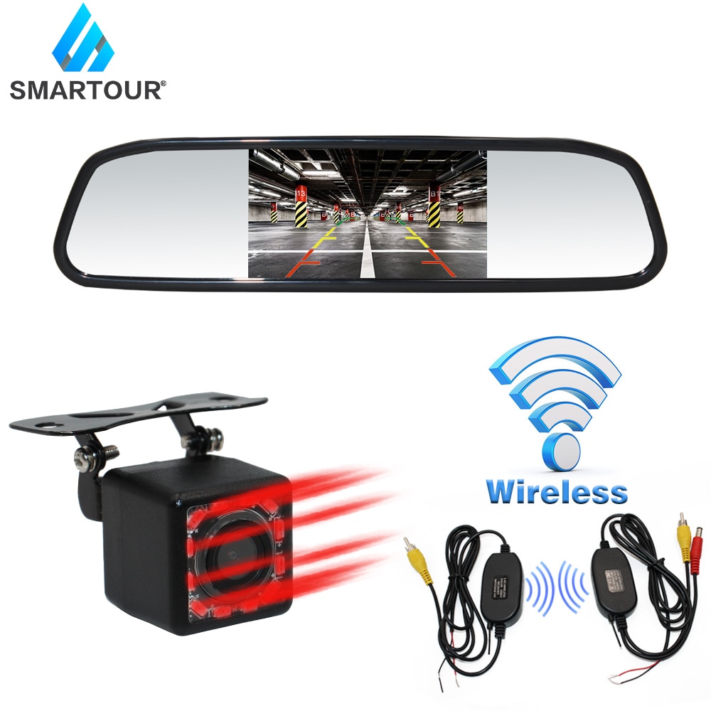 Smartour Auto Hd Video Auto Parking Monitor Nachtzicht Omkeren Draadloze Achteruitrijcamera Met 4.3 Inch Auto Achteruitkijkspiegel