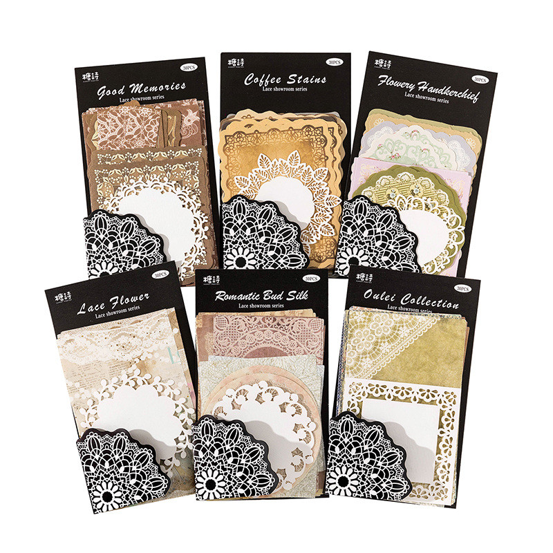Papel decorativo de encaje Vintage de 30 piezas, material para álbum de recortes, papel de fondo hecho a mano, suministros de artesanía Retro
