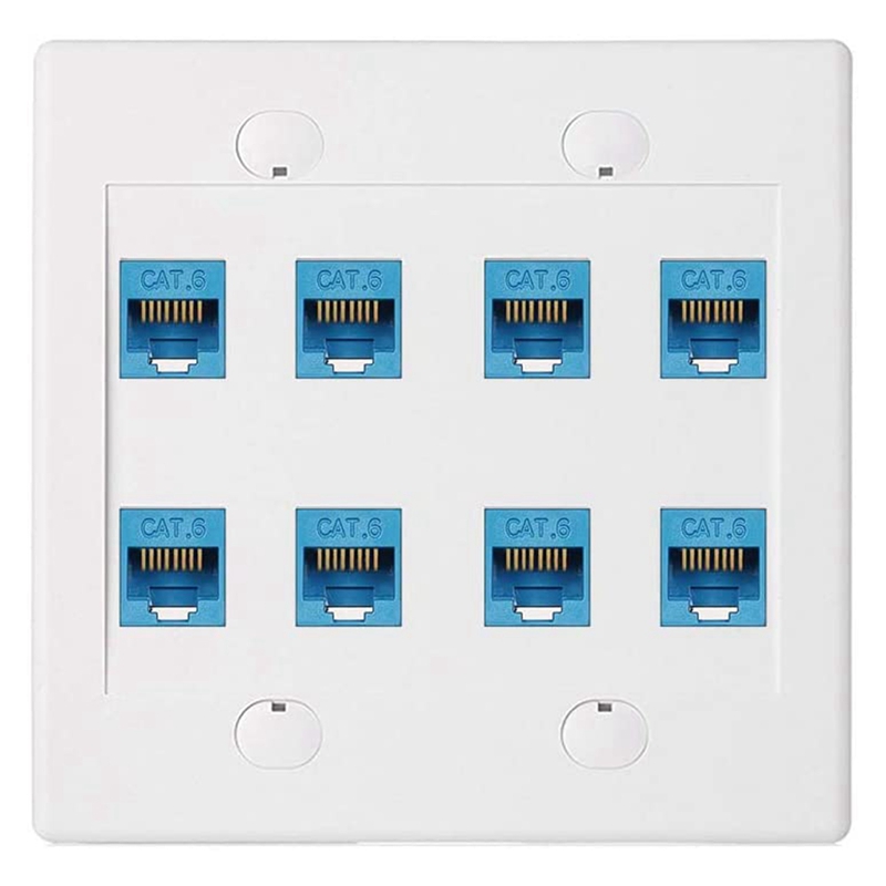 Ethernet Wall Plate 8 Port - Double Gang Cat6 RJ45 Keystone Jack Network Cable Faceplate Female to Female - Blue: Default Title