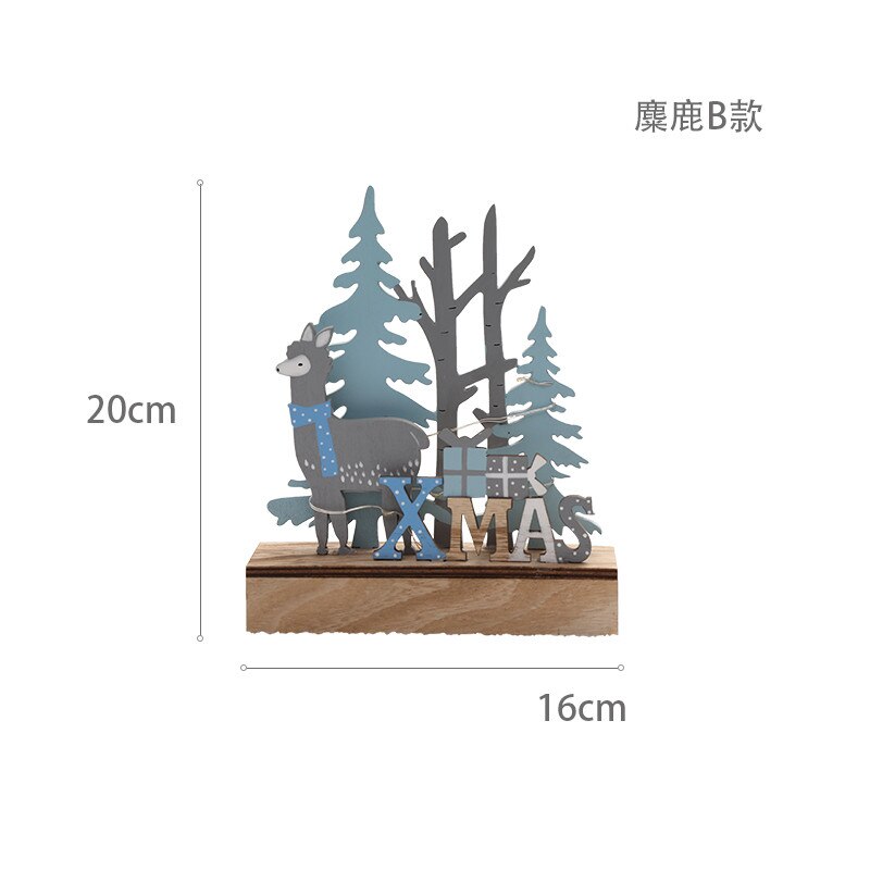[VIP] Nordic Wooden Christmas Elk with Light Strip Desktop Ornaments Shop Layout Home Decorations Christmas: B-desktop decor
