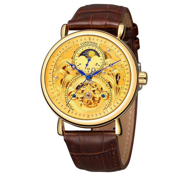 Forsining Luxe Skeleton Klok Man Moon Phase Mode Blauwe Handen Waterdicht Mannen Automatische Horloges Top Luxe: Type 2