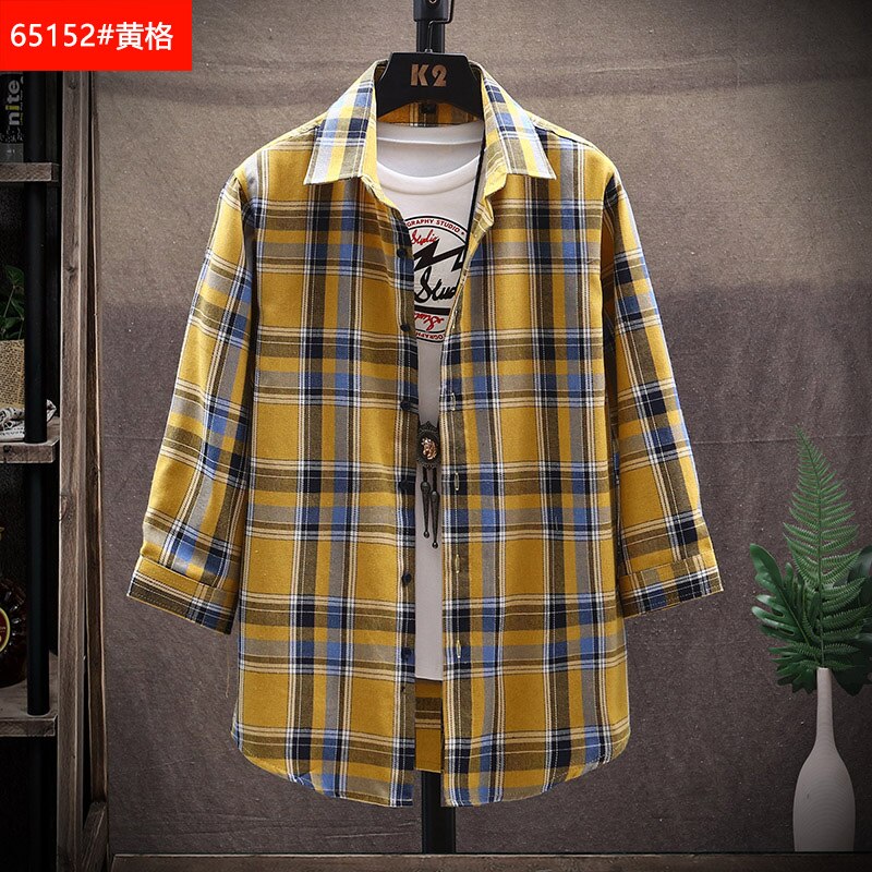 shirt Business casual autumn long sleeve men shirts brand plaid men Plus Size chemise homme: huang Ge / XXL