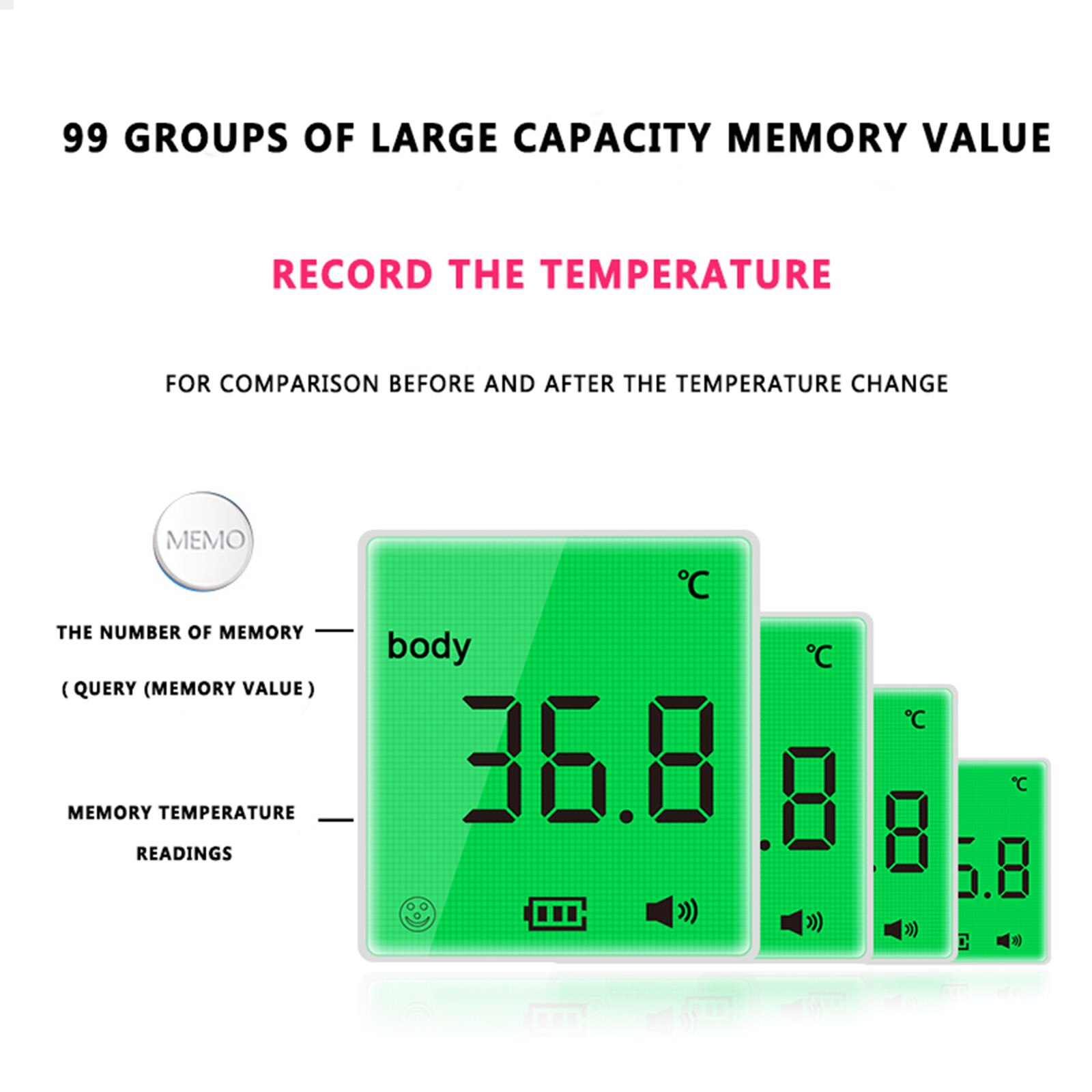 Non-contact Infrarood Thermometer Handheld Digitale Voorhoofd Temperatuurmeting Lcd Display 3 Kleuren Backlight ℃/℉ Schakelbare