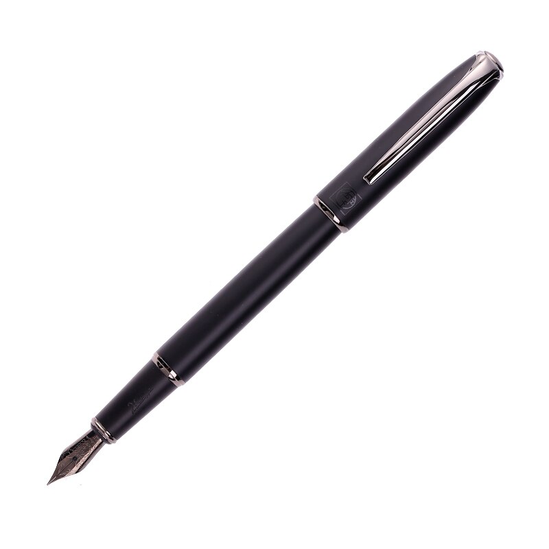 Picasso Pimio Black Metal Fountain Pen Titanium Black EF/M/Bent Nib 0.38/0.6/1.0mm Matte Barrel Box Option Business Pen Set: Gray Ring-One Pen / Bent Nib