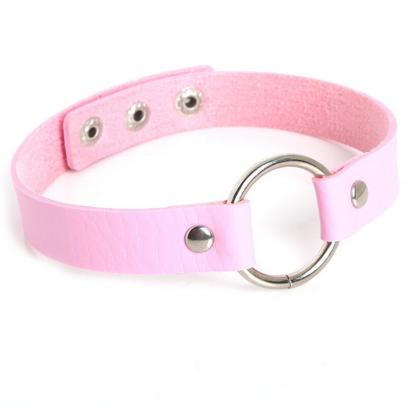 Newest Jewelry Women Punk Rivet Gothic Choker Necklace DIY Handmade PU Leather Harajuku Grunge Funky Torques Anime Necklace: Pink