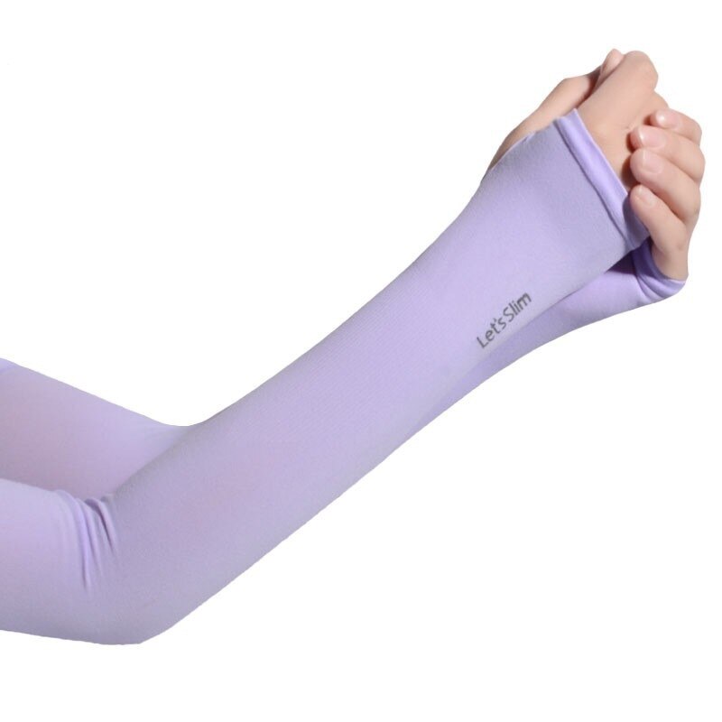 Guantes largos Protector de mano mangas de brazo mangas de seda de hielo Protector solar al aire libre protección para brazos UV calentador media mangas para dedos: Purple
