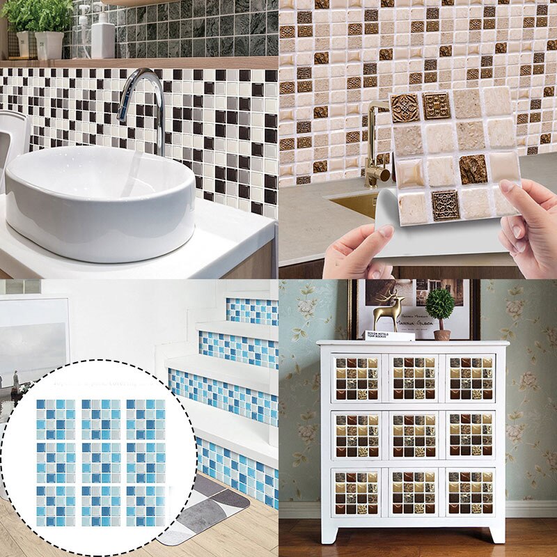 10 Pcs Practical Glass Tile Self-adhesive Wall Sticker Household Goods Waterproof Crystal Tile Sticker DIY 3D Sold