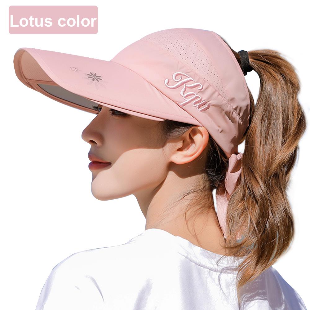 Vrouw Zon Hoeden Vrouwelijke Intrekbare Zonneklep Caps Koreaanse Stijl Mode Strand Wandelen Zonnehoed Opvouwbare Cap Outdoor Traver hoed: Lotus color