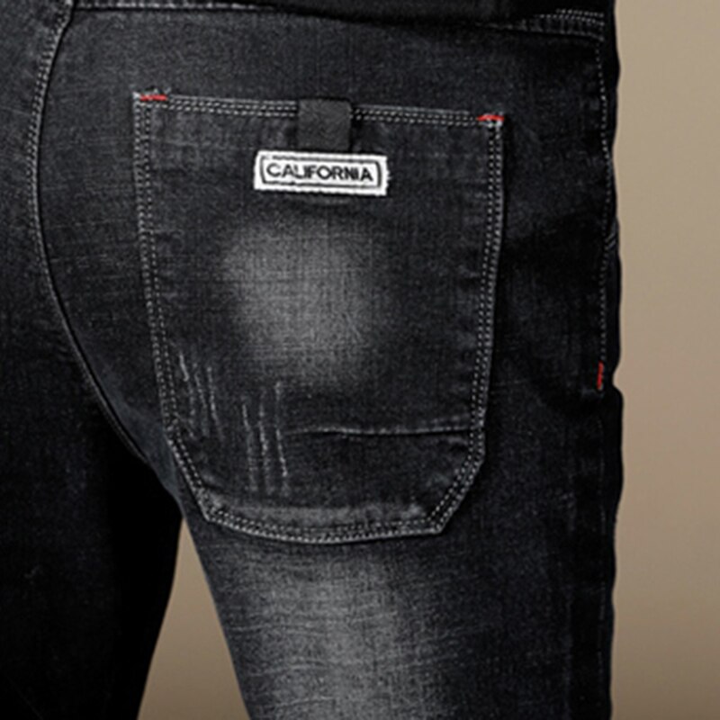 Våren herr jeans svart klassisk denim skinny jeans herr casual stretch slim fit byxor