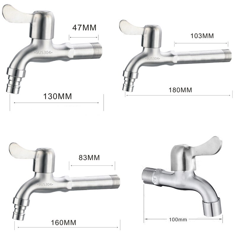 304 Stainless Steel Garden Faucet Wall Mounted Brushed Outdoor Bibcock Wash Basin Mop Washing Machine Faucet Torneira parede