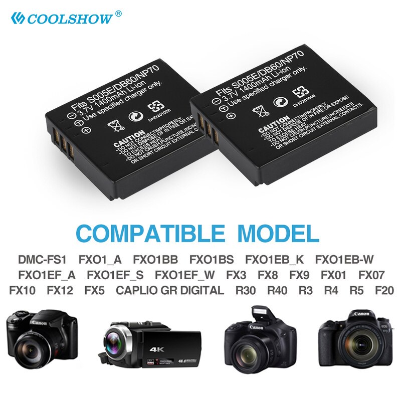 CGA-Batería de CGA-S005 S005E DB60 NP70, 1400mAh, para Panasonic Lumix DMC-FX180 LX1 LX2 LX3 FX01 FX07 FX100
