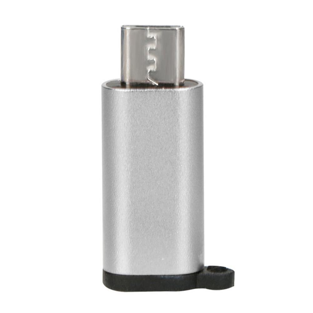 Mini Aluminium USB-C naar Micro USB Adapter met Sleutelhanger Draagbare Anti-verloren USB Type-C naar Micro USB convert Connector: silver