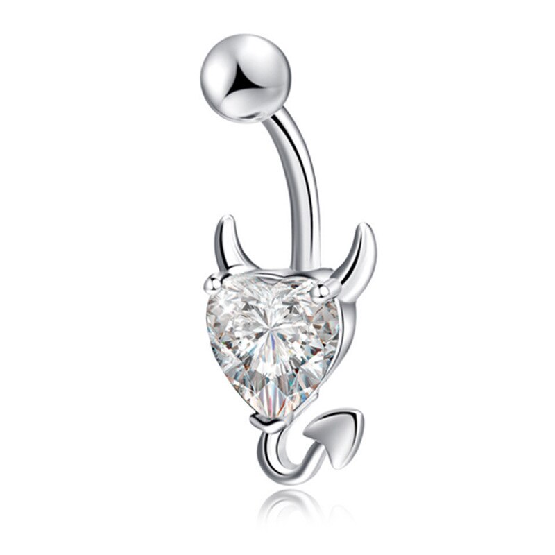 1 Pcs Navel Belly Button Ring Glitter Love Heart Decor Piercing Jewelry Navel Nail SEC88: White