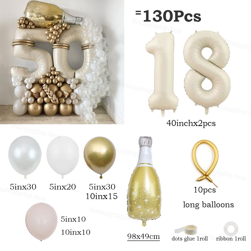 130 Uds. Juego de globos con números de oro blanco y arena crema, globos de aluminio con números de 40 pulgadas para decoraciones de de feliz 20 30 40 50 cumpleaños: Emerald