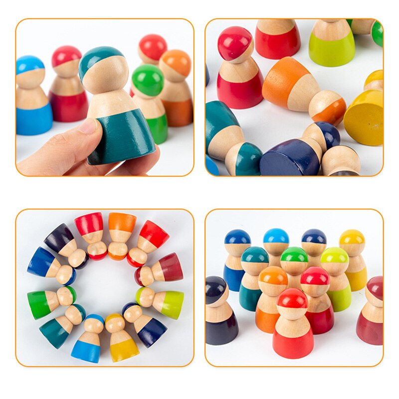 Montessori Wooden Rainbow Block Colorful Wooden Toys Matching Rainbow Stacker Learning Educational Counting Toy