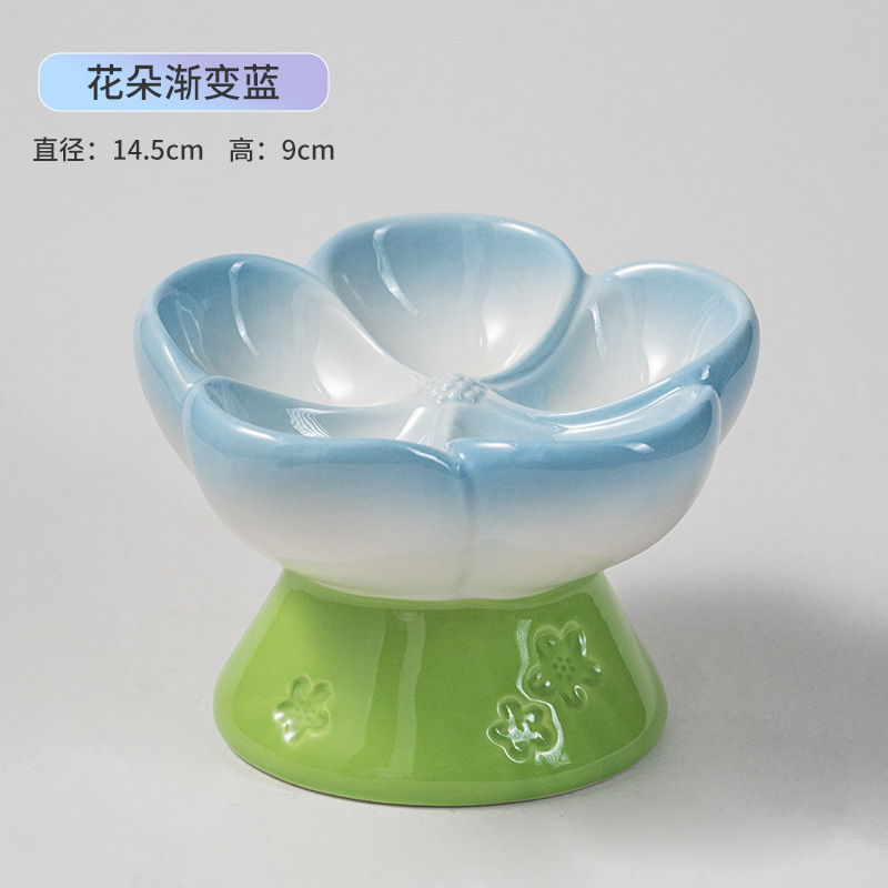Pet Slow Feeders Food Bowl High Footed Ceramic Cat Bowl Small Dog Tableware: green