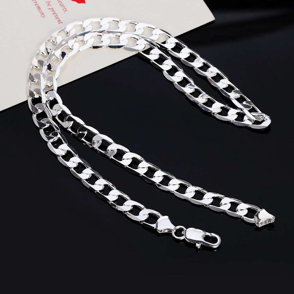 925 Sterling Silver Necklace Sideways Men&#39;s &amp; Women&#39;s Necklace Jewelry Multi-size 6MM16``18&#39;&#39;20&#39;&#39;22&#39;&#39;24&#39;&#39;