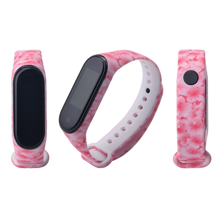 Correa de silicona para Xiaomi Mi band 3 y 4, Correa Universal de silicona con estampado de dibujos animados para pulsera inteligente Mi Band 3 y Mi band 4: Pink flower