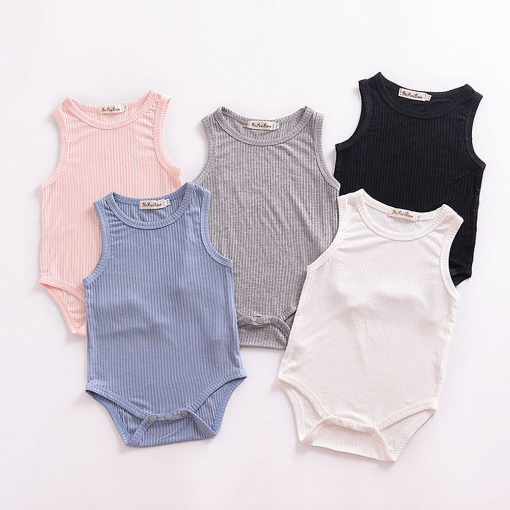 0-24M Pasgeboren Peuter Baby Bodysuit Jongen Meisje Mouwloze Katoen Bodysuit Jumpsuit Outfit Pure Kleur Casaul Kleding 5 kleuren