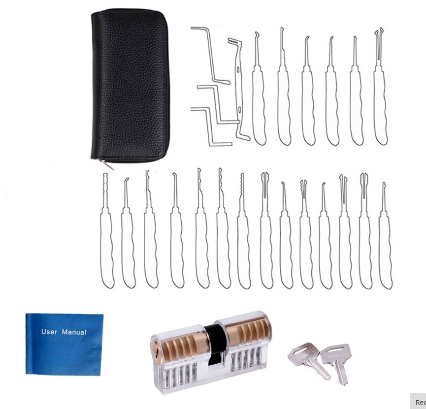 Locksmith Hand Tools Lock Pick Set Transparent Visible Cutaway Practice Padlock With Broken Key Removing Hooks 15pcs/24pcs: 24pcs Tauren lock