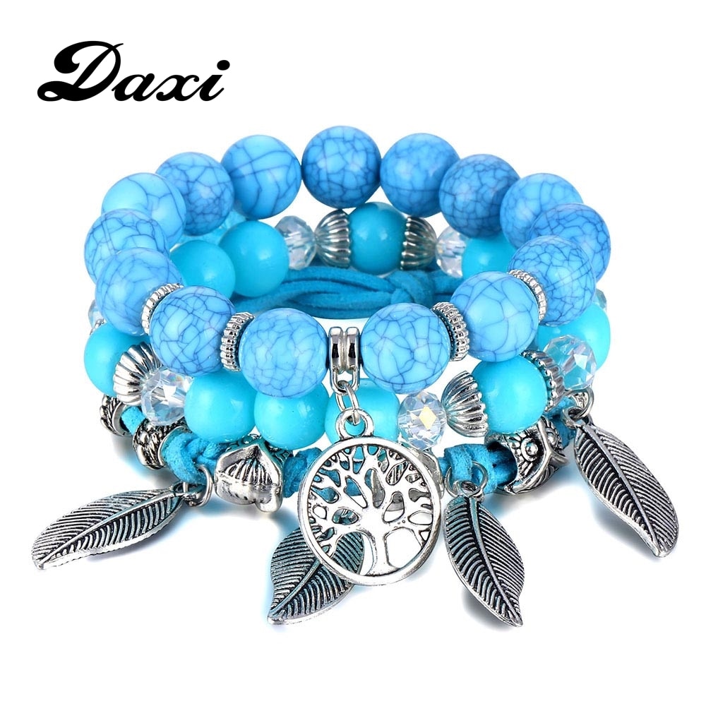 DAXI Boho Borda il Braccialetto di Fascino In Rilievo Braclets Braccialetti Per Le Donne Gioielli Chakra Bead Braclet Set Braccialetti Delle Donne Con Pendenti E Ciondoli