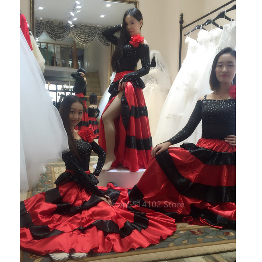 Kvinder spansk flamenco kostume dans nederdel scene performance konkurrence stor swing kjole sigøjner stil ballet tyrefægtning kostumer