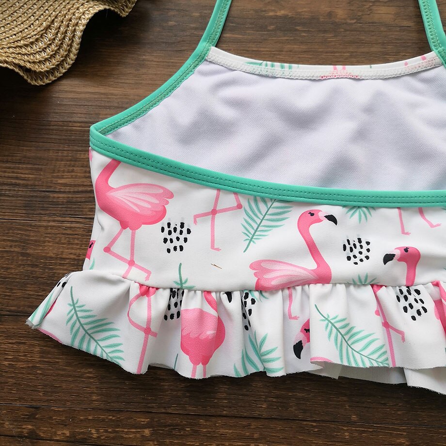 3-12 vuotta lapset uimapuvut flamingo print tyttö uimapuku riimu top tyttö bikini set falbala 2 kpl lasten uimahousut rantaasut