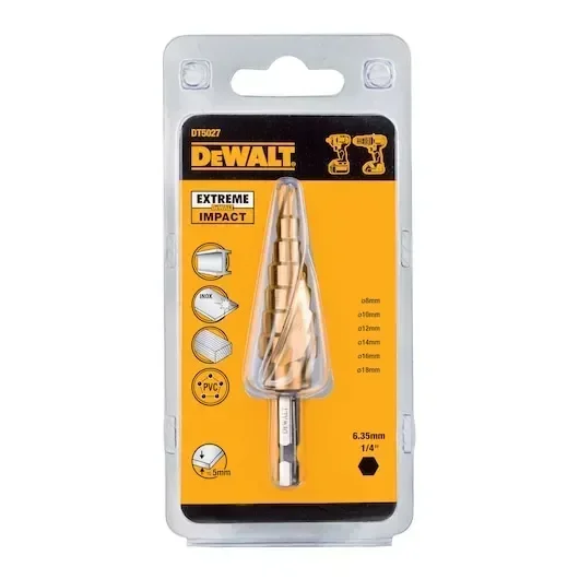 DEWALT-Broca escalonada para ampliar agujeros hexagonales 1/4, cortador de agujeros de Metal y madera recubierto de titanio, DT5026, DT5031, DT5030, DT5027