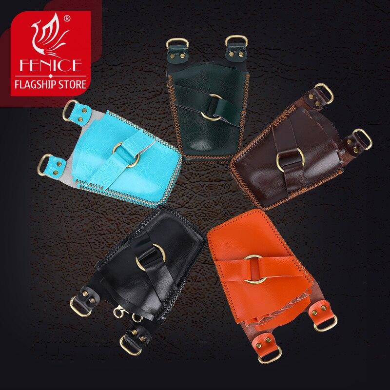 Fenice - étui de rangement en cuir pour ciseaux de barbier, étui de rangement pour ciseaux de coiffure, sac à clips avec ceinture à bandoulière, sac à ciseaux pour animaux de compagnie