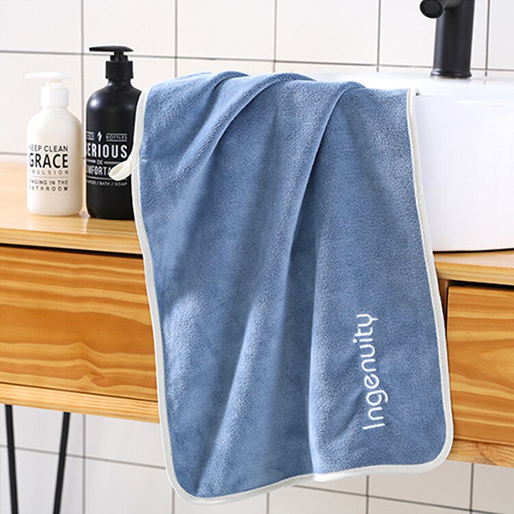 Fabriek direct ultra-fijne effen fiber volwassen zachte absorberende handdoek reiniging handdoek borduren brief gezicht handdoek: Blauw