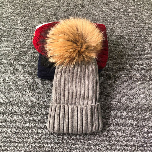 Vinter efterår piger drenge pels pom pom huer hatte bomuld hue hue til baby dejlige strikhuer med pels pompon hatte børn