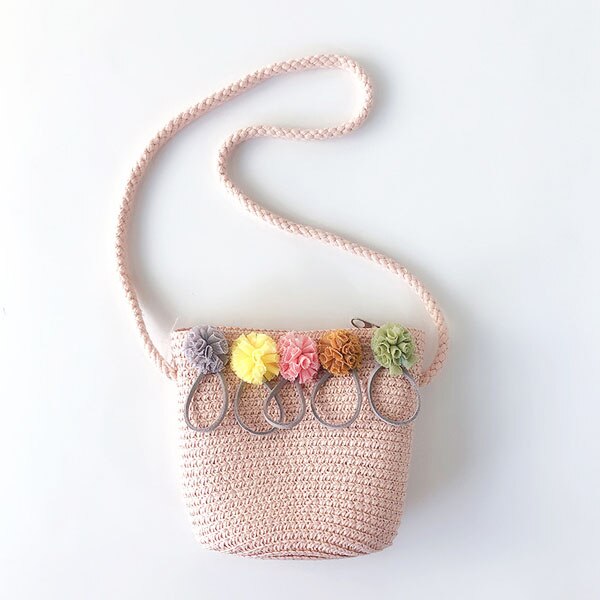 Bolsa de paja de verano, bandolera pequeña de dibujos animados, hecha a mano, tejida con paja, monedero, bolsa de mensajero para niña, bolsos de playa pequeños, pequeño: B-pink