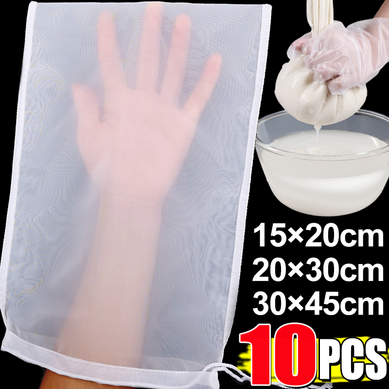 Bolsa de filtro de vino y leche de soja de 100 malla, bolsa de yogur para nueces, té, café, aceite, filtro de nailon, malla de red, coladores de alimentos reutilizables para cocina, bolsas de filtro