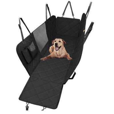Hund bilstol överdrag husdjur hund resematta mesh vattentät hundhållare bil bak rygg hängmatta kuddskydd med blixtlåsfickor: Svart -1 143 x 137cm