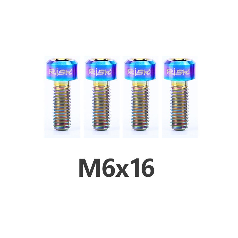 RISK 4pcs M6x16/18/20mm 4 Colors Titanium Alloy Bicycle Disc Brake Clamp Bolt Suit For SLX XT MTB Bike Device Fixed Screw Bolts: M6x16mm Rainbow