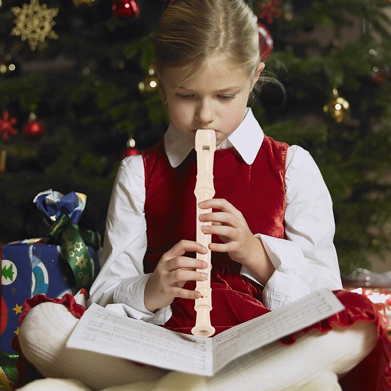 4 Pack 8 Hole Plastic Flute with Cleaning Rod and Instruction, German Style