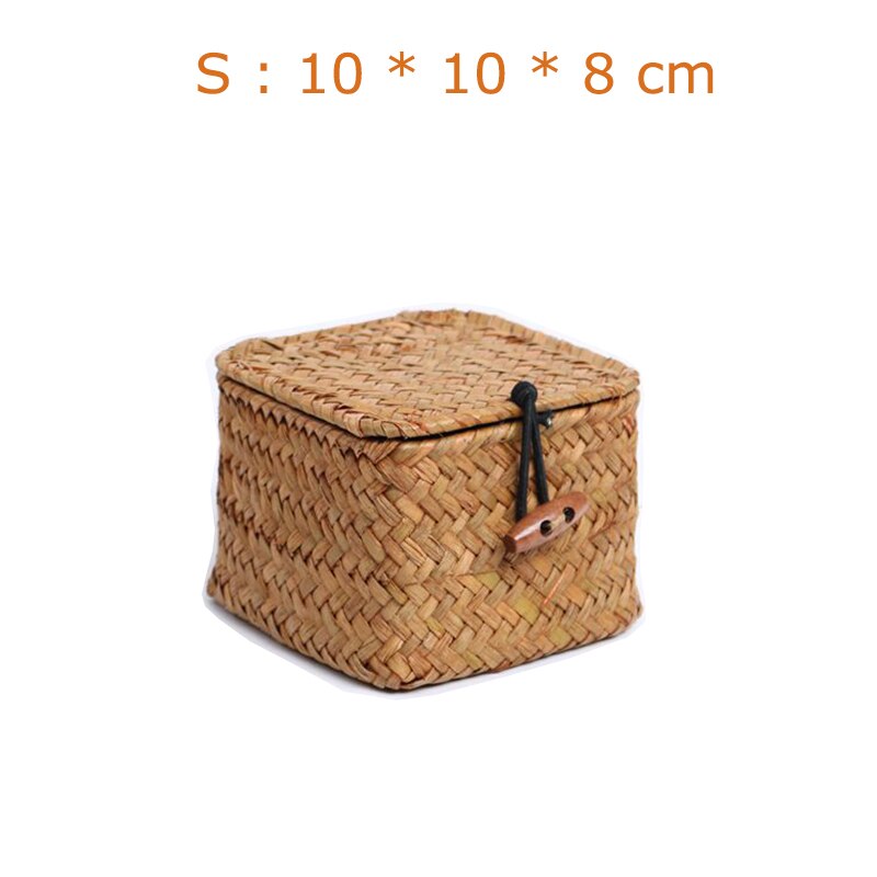 Seaweed Storage Basket Hand-woven Storage Box with Lid Sundries Cosmetic Organizer Rectangular Closet Organizer Laundry Basket: S