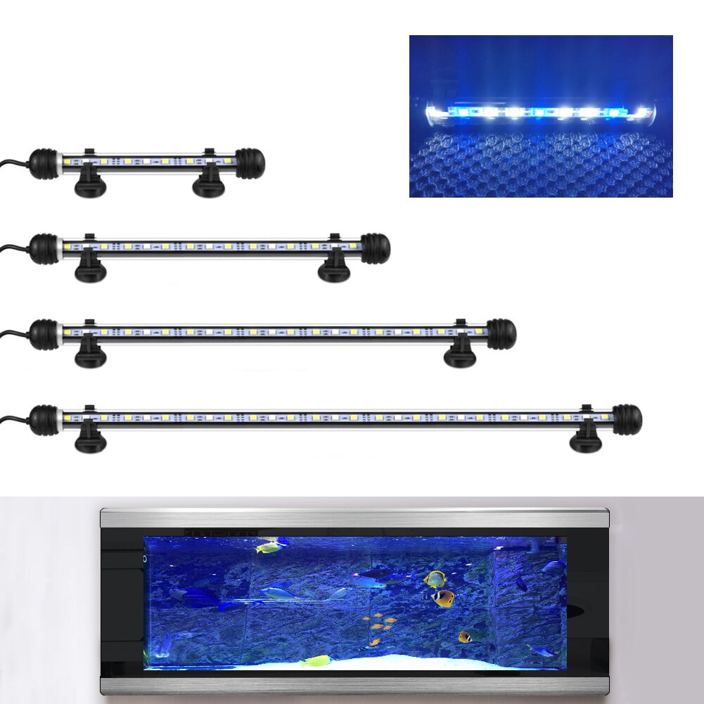Waterdichte Led Aquarium Verlichting Aquarium Licht Bar Blauw/Wit 19/28/38/48Cm Dompelpompen onderwater Clip Lamp Aquatic Decor Eu