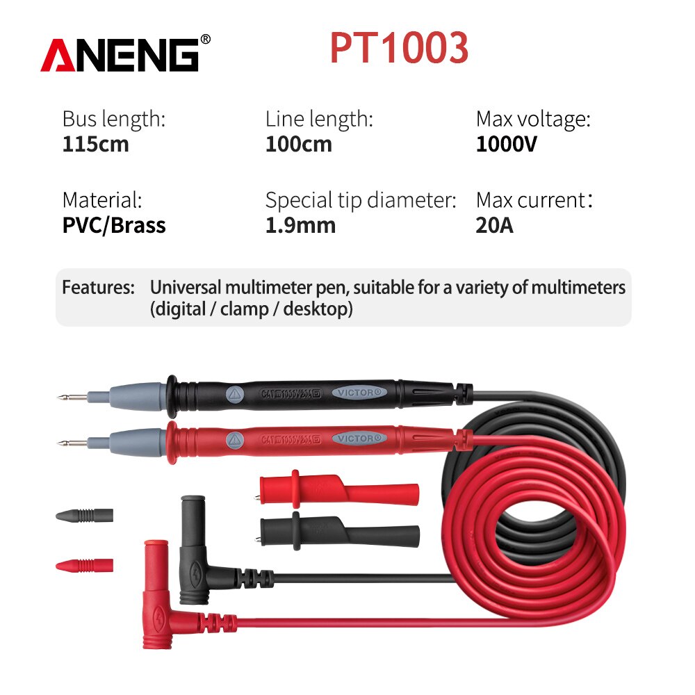 Universal digital 1000v 10a 20a tynd spids nål multimeter multi meter bly sonde wire pen kabel multimeter tester til fluke: Rød